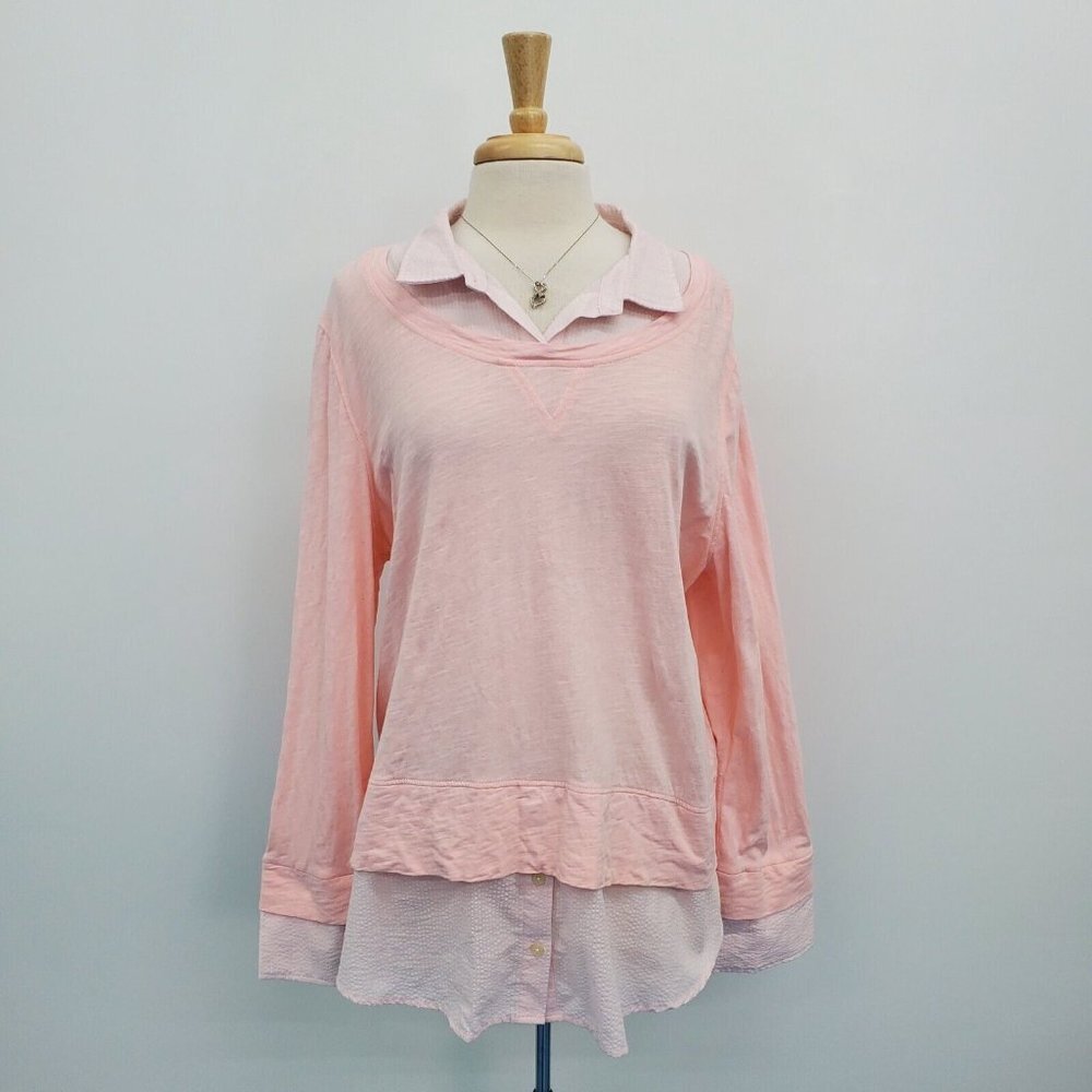 Tommyβ Hilfiger Womens Pink Layered Long Sleeve Button Shirt Top Blouse Size 2XL
